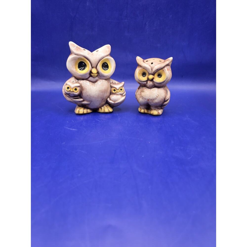 Vintage Kitschy Owl Salt and Pepper Shakers with Stoppers Ceramic Hand Painted